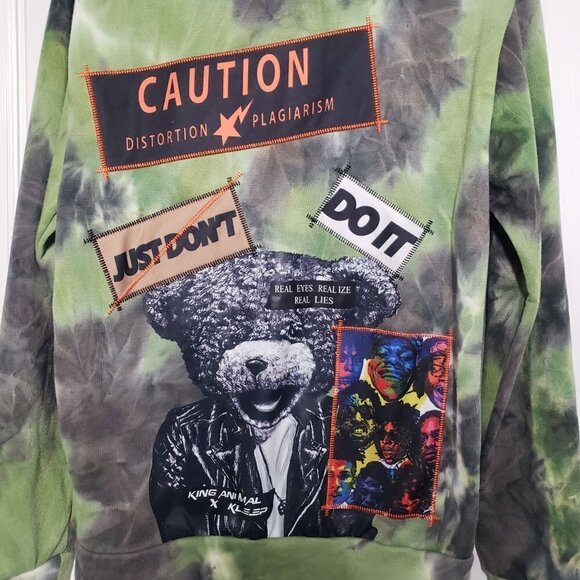 Kleep Reflective Caution Fleece Hoodie Green Tie Dye Pullover Mens Medium - Picture 8 of 11
